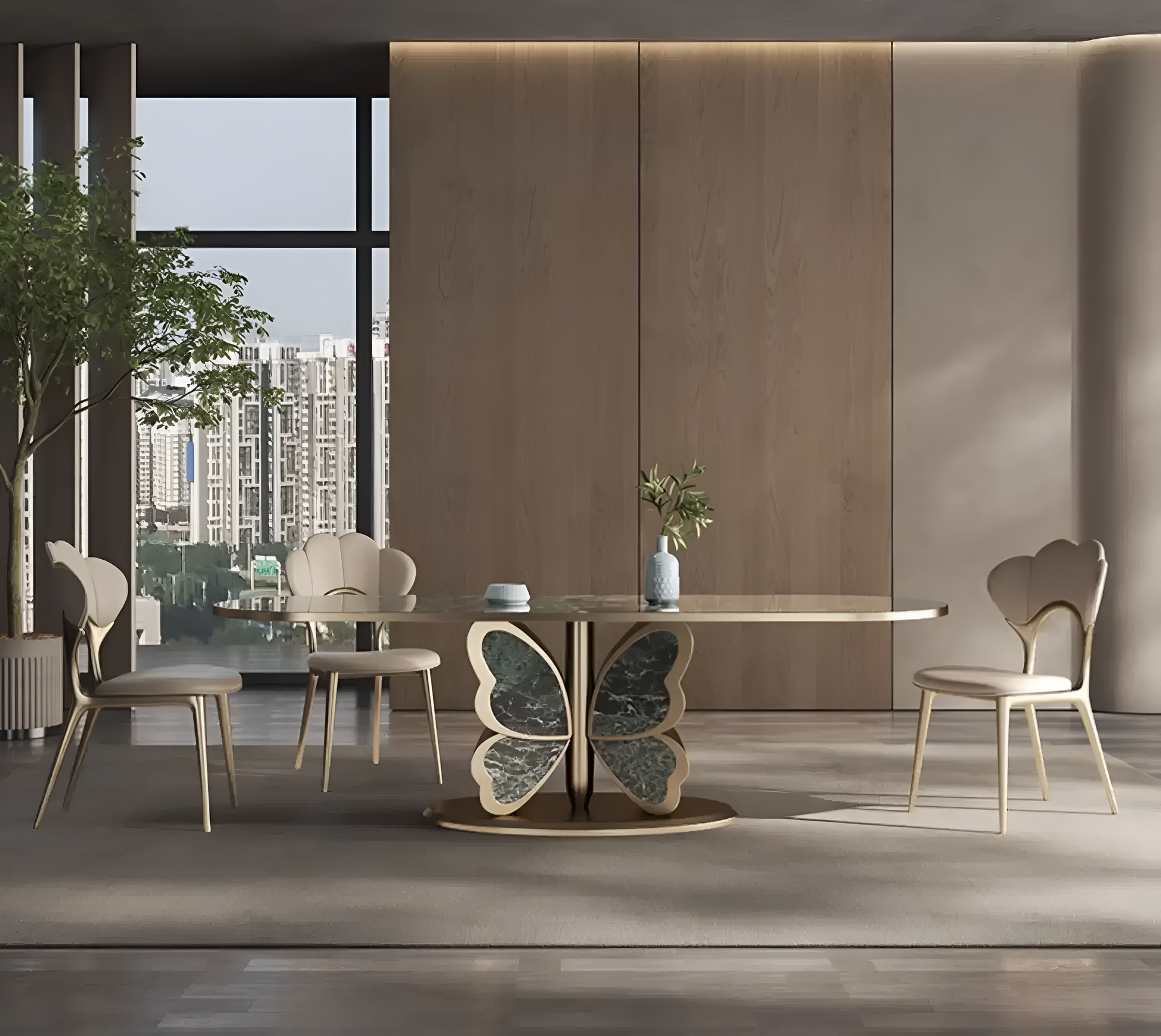 Butterfly Design Marble Dining Table Set / Ruchi