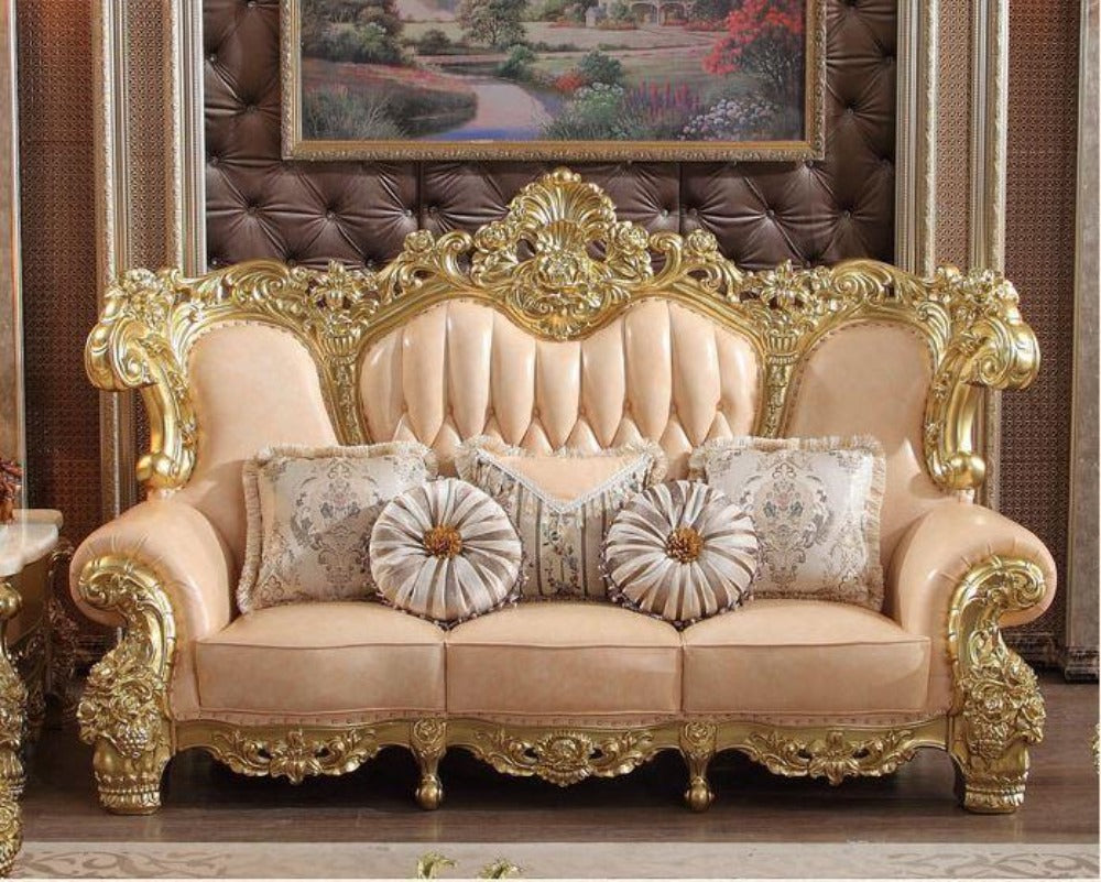 European Design Enchanting Button-Tufted Leather Sofa Set / Ruchi