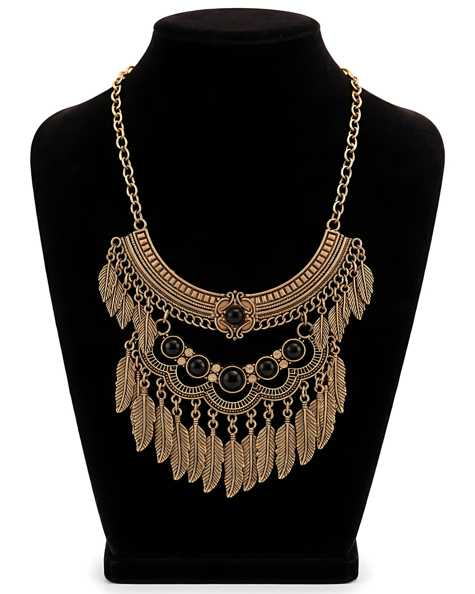 Alloy Black Bead Layered Statement Necklace / Ruchi