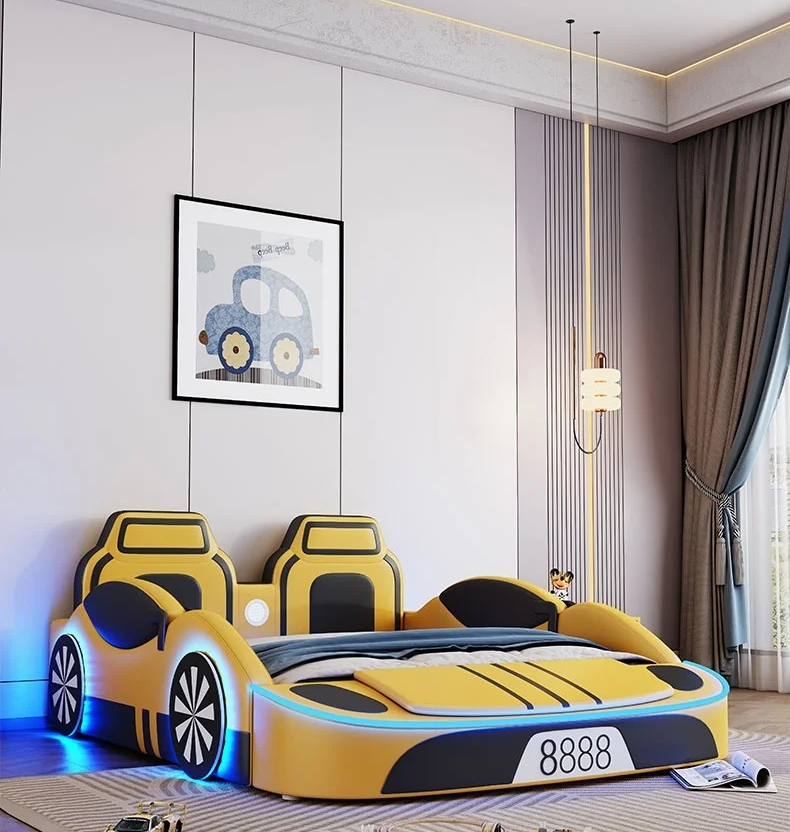 LED Leather Car Bed for Children