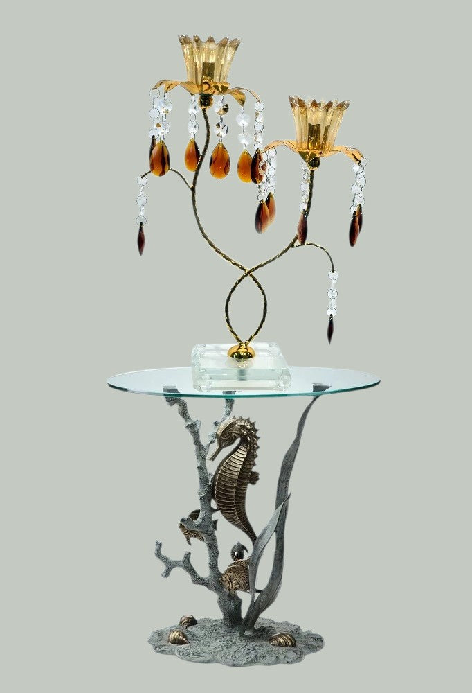 14" Classic Glass And Metal Candle Holder / Ruchi