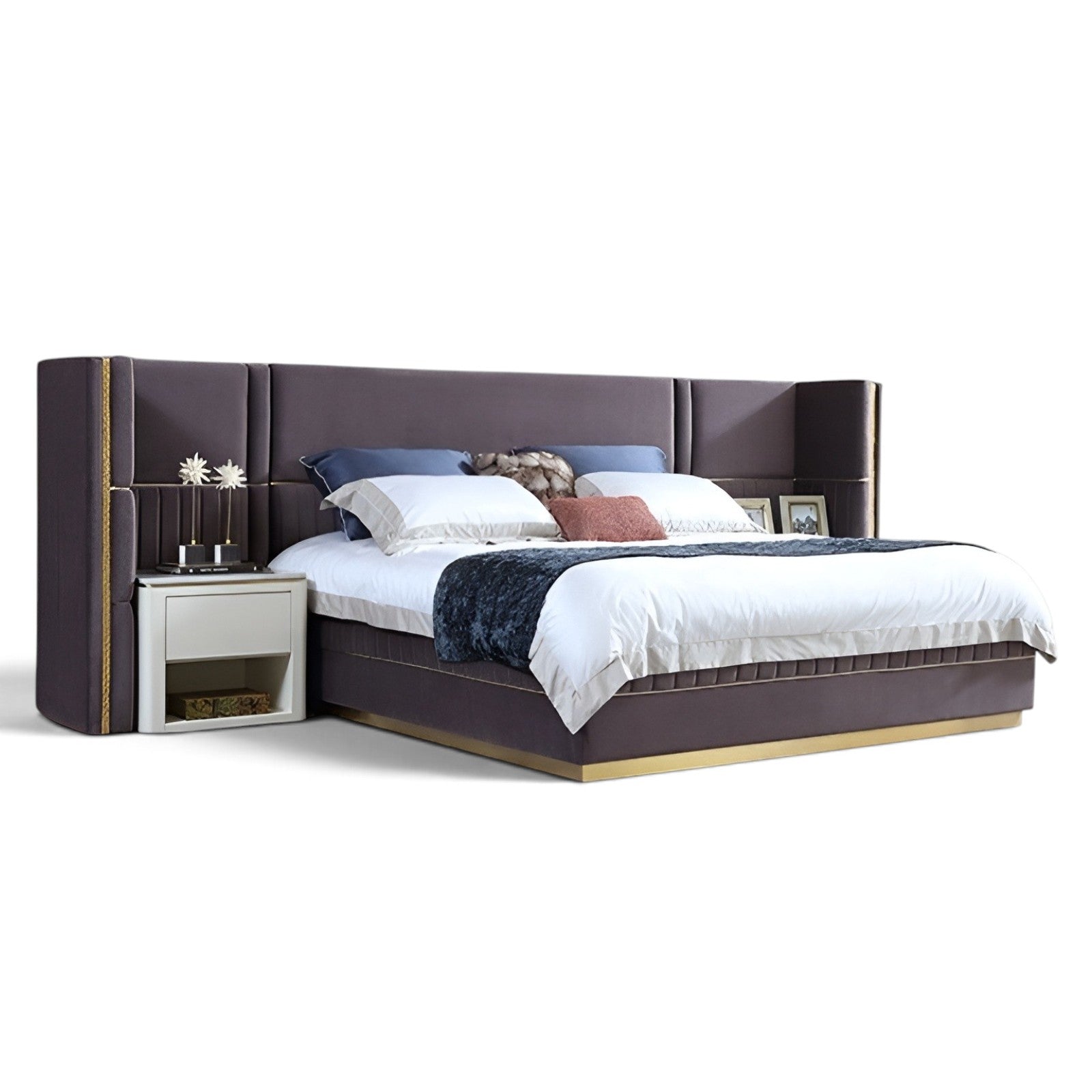 Luxurious U Shaped Headboard Velvet Upholstered Bed / Ruchi