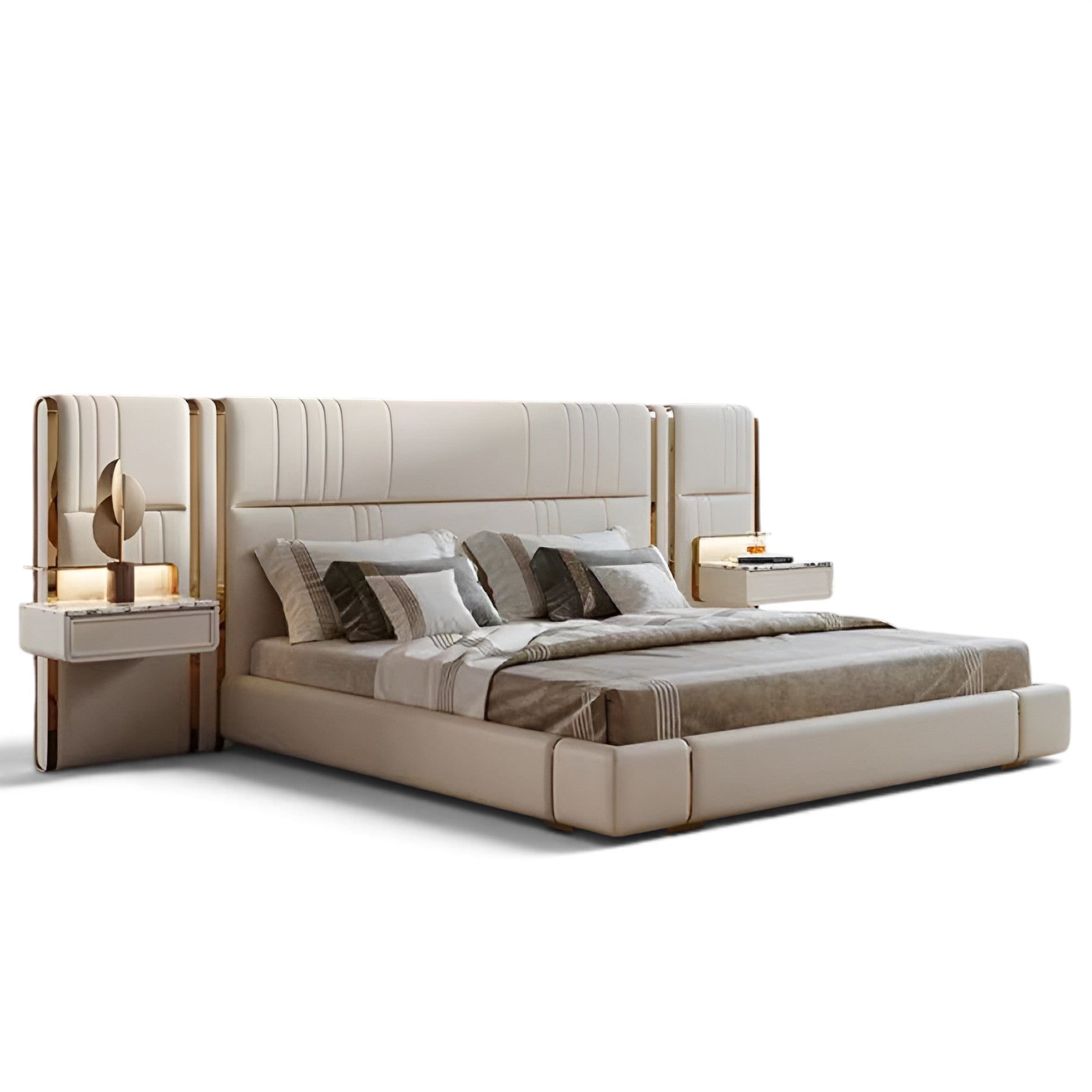 Modern Leather Platform Bed With Headboard / Ruchi
