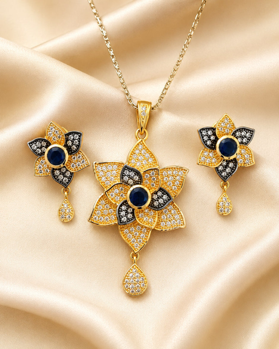 Multicolor Floral Blue Stone Necklace Set / Ruchi