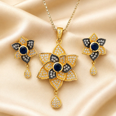 Multicolor Floral Blue Stone Necklace Set / Ruchi