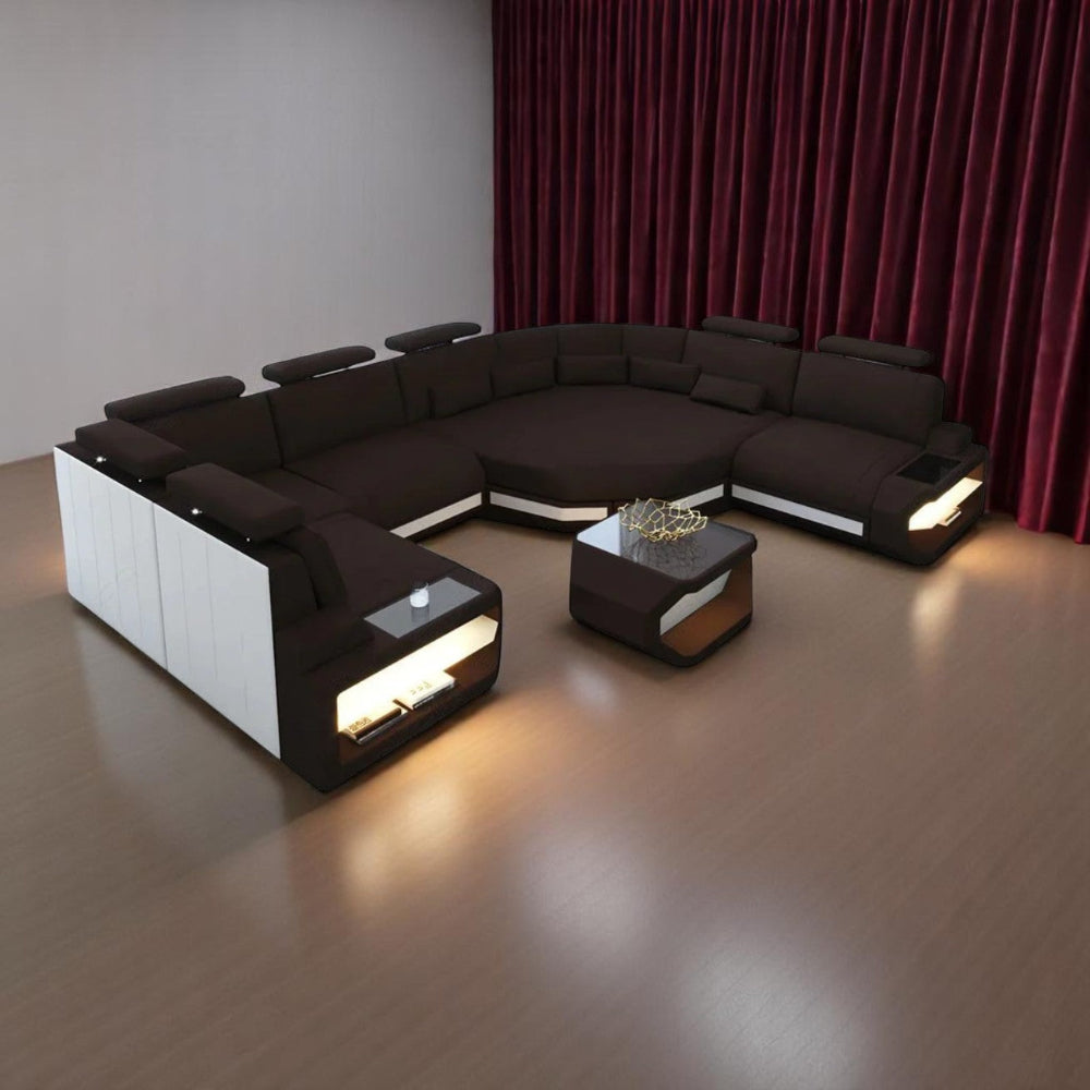 U-shaped LED Leather Sectional Sofa