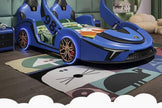 LED Car Leather Kids Bed With Storage