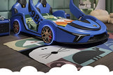 LED Car Leather Kids Bed With Storage