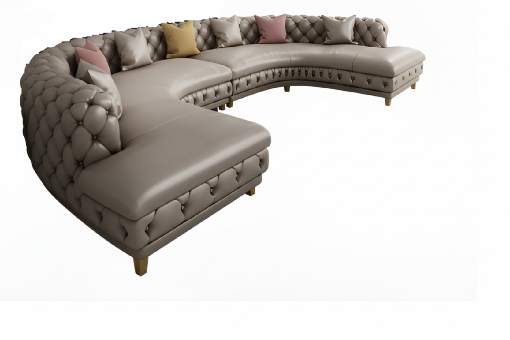 Curved Button Tufted Leather Sectional Sofa / Ruchi