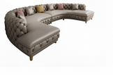 Curved Button Tufted Leather Sectional Sofa / Ruchi