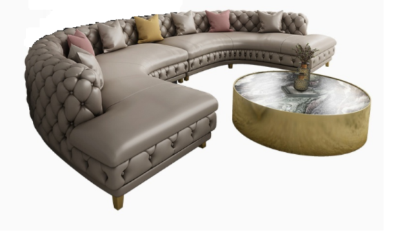 Curved Button Tufted Leather Sectional Sofa / Ruchi