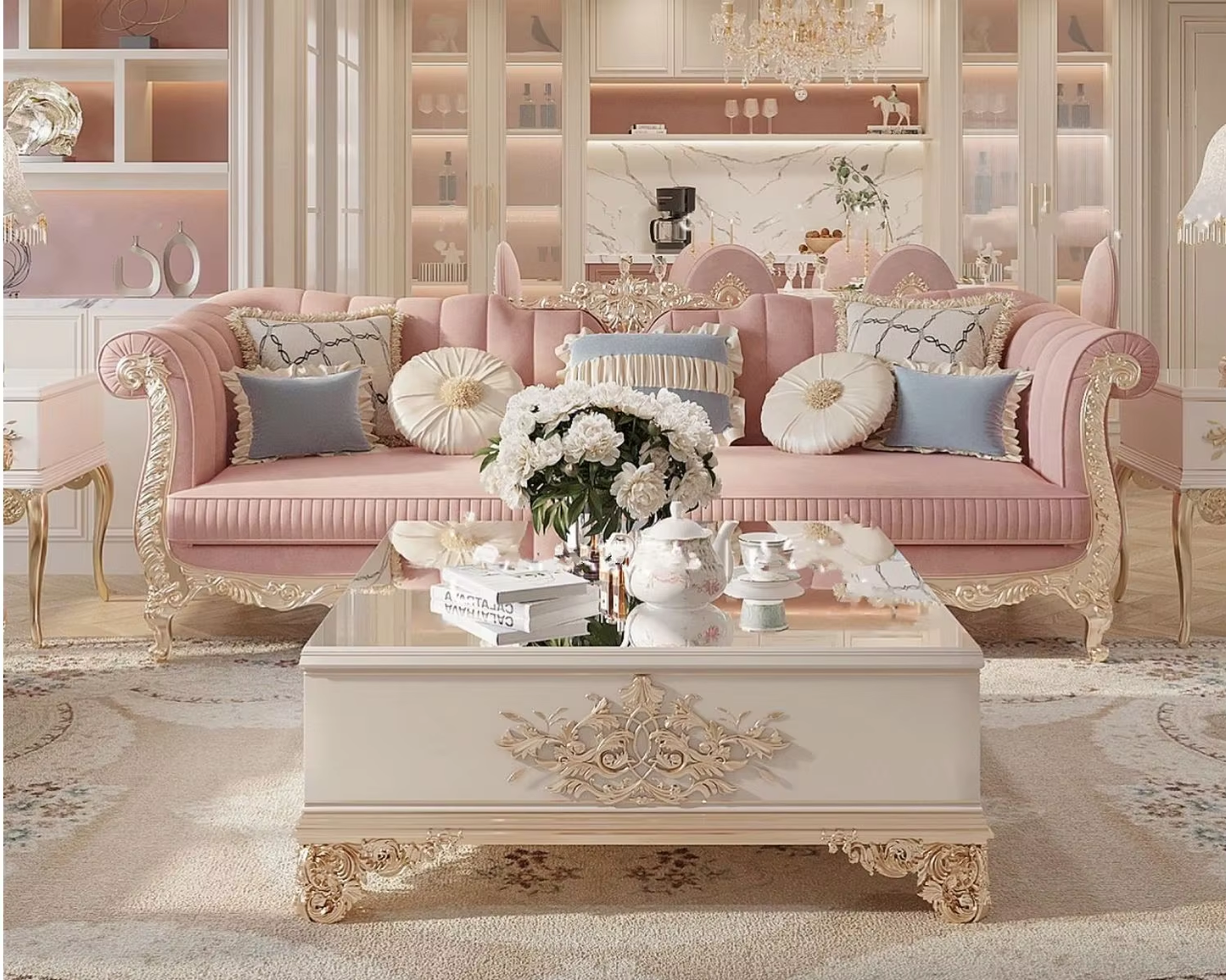 Europian Button-tuffted Fabric Sofa Set