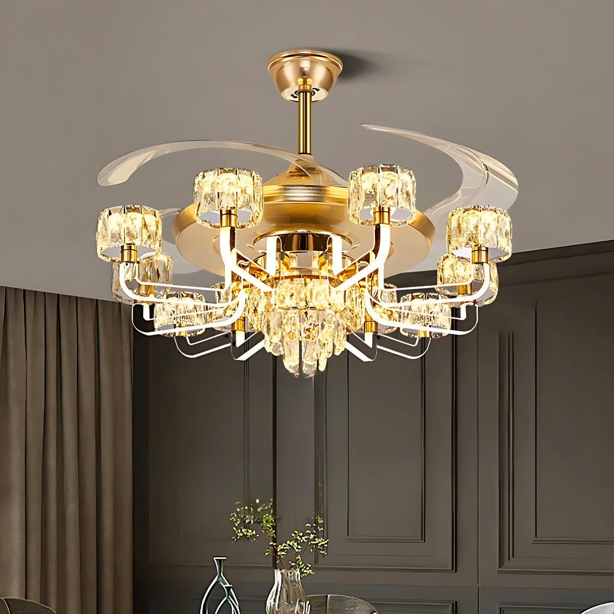 Remote Control LED Crystal Ceiling Fan Light / Ruchi
