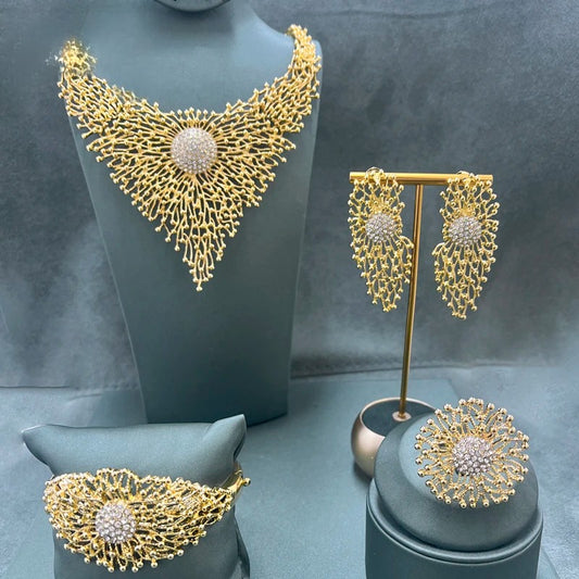 4 Pcs Trendy Gold Plated Women Jewelry Set / Ruchi