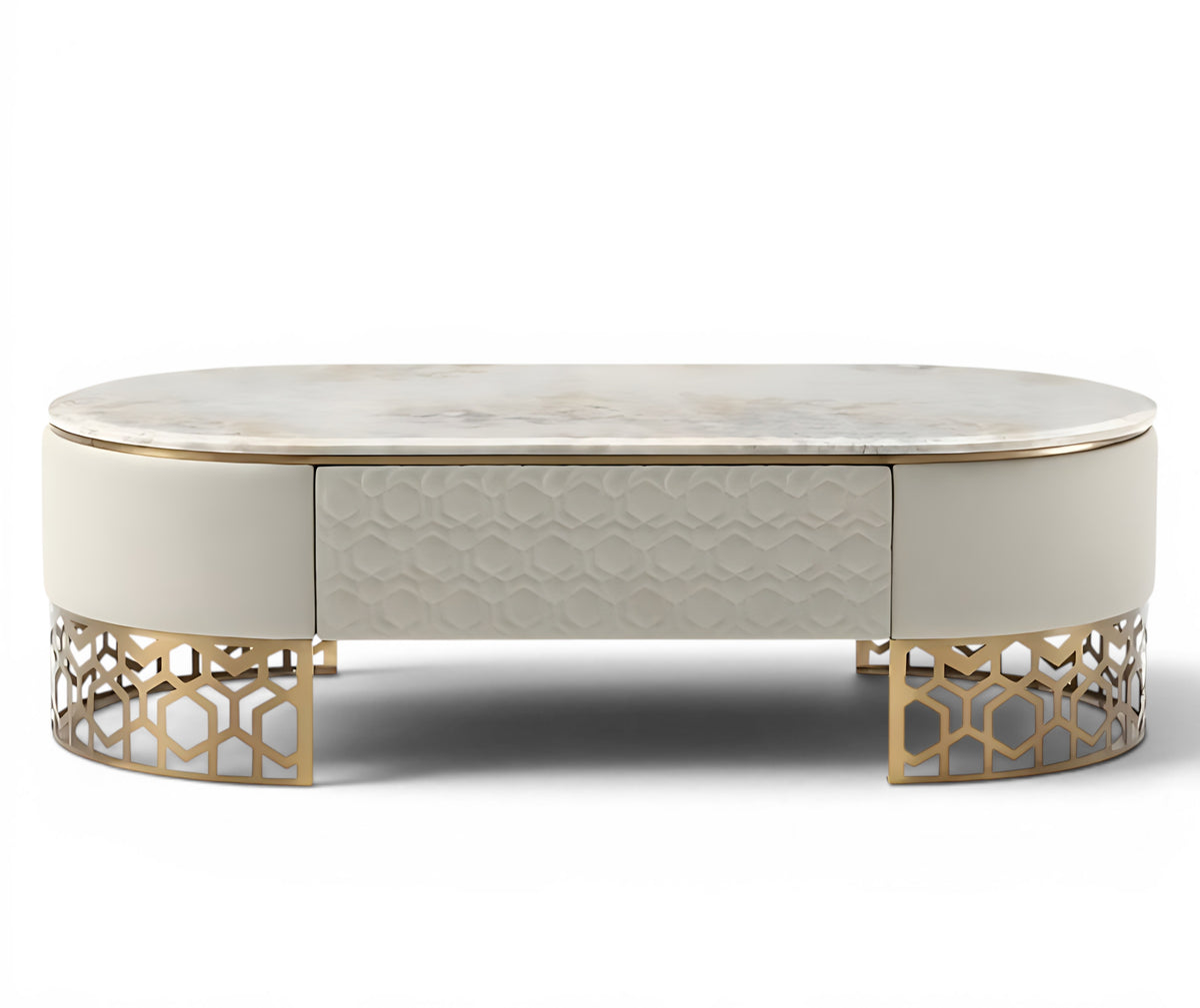 Modern Marble Coffee Table With Leather Upholstery / Ruchi