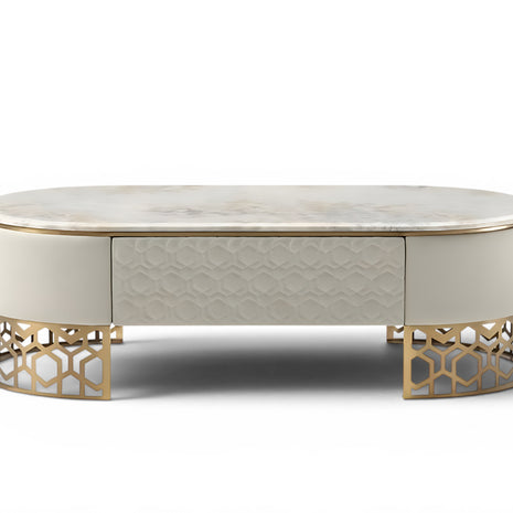 Modern Marble Coffee Table With Leather Upholstery / Ruchi