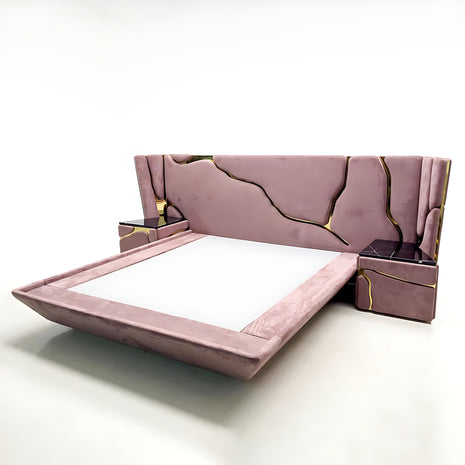 Golden Metallic Veins Design Velvet Bed / Ruchi