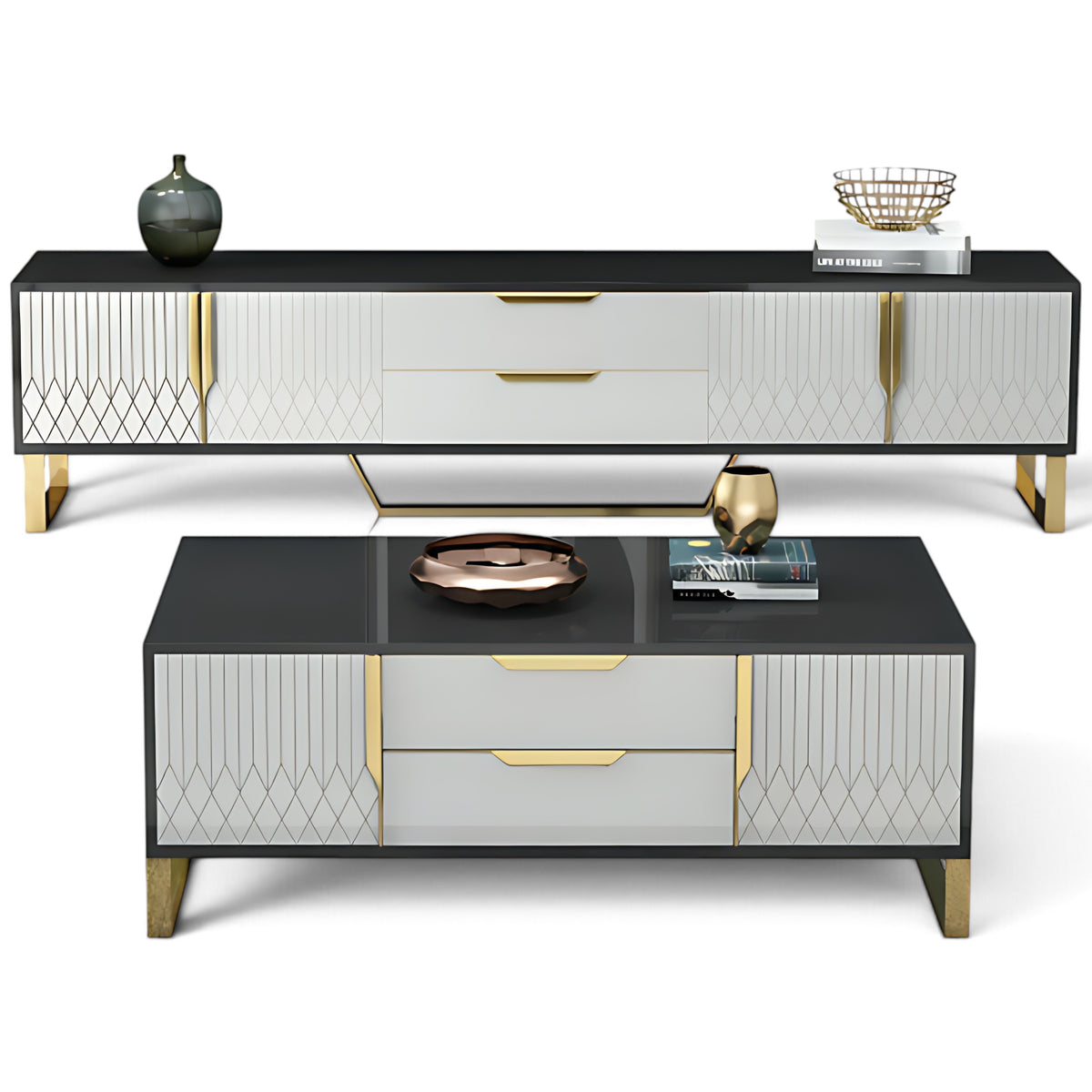 Elegant Wooden Coffee Table And TV Stand Set / Ruchi