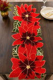 Red Green Beaded Floral Runner / Ruchi