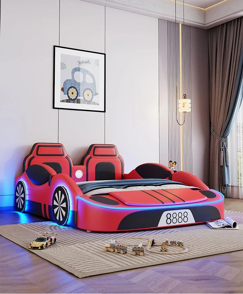 LED Leather Car Bed for Children
