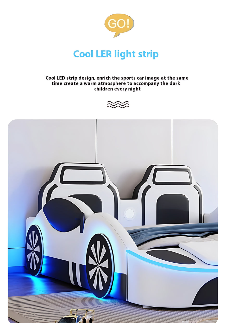 LED Leather Car Bed for Children