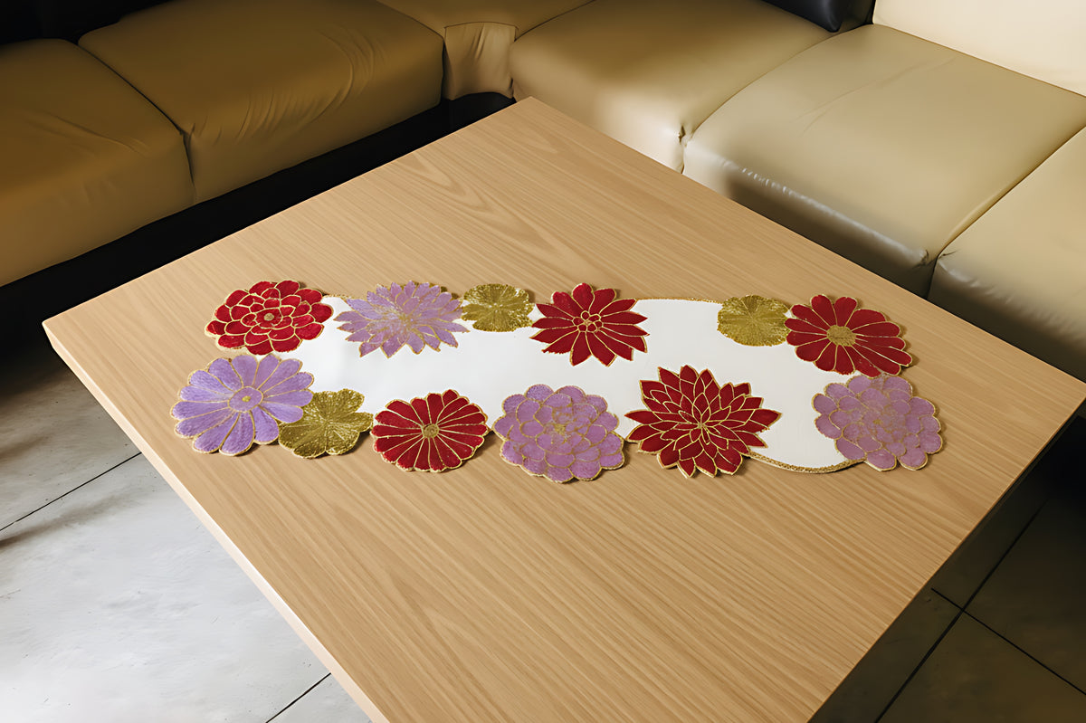 Affluent Floral Beaded Table Runner / Ruchi