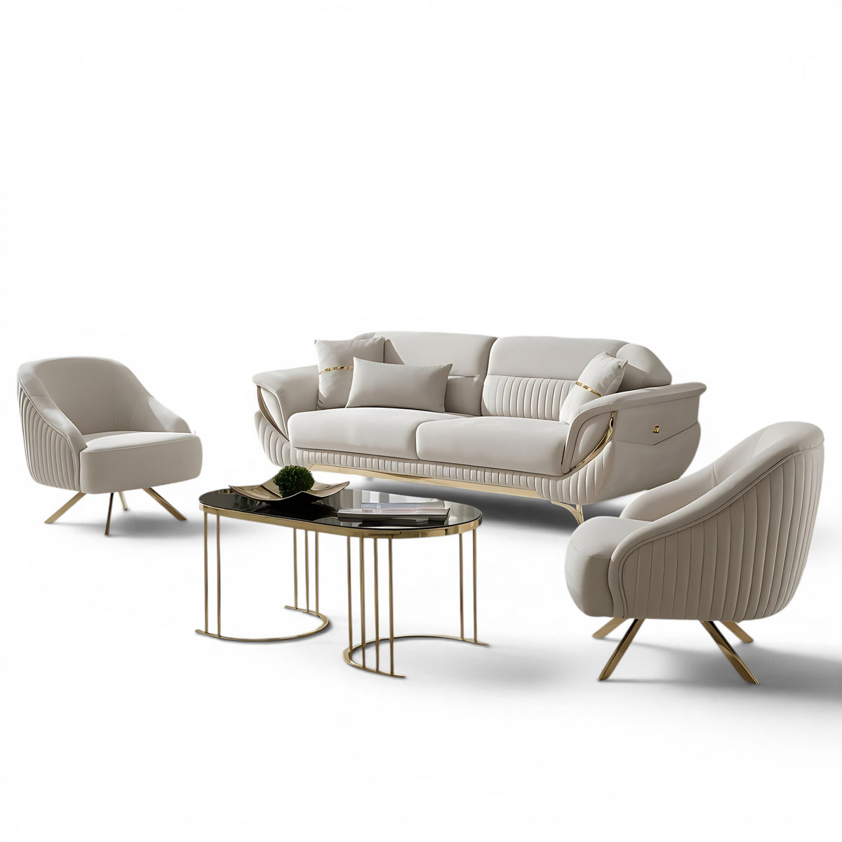 Classic Velvet Fabric Sofa Set Of 3 / Ruchi