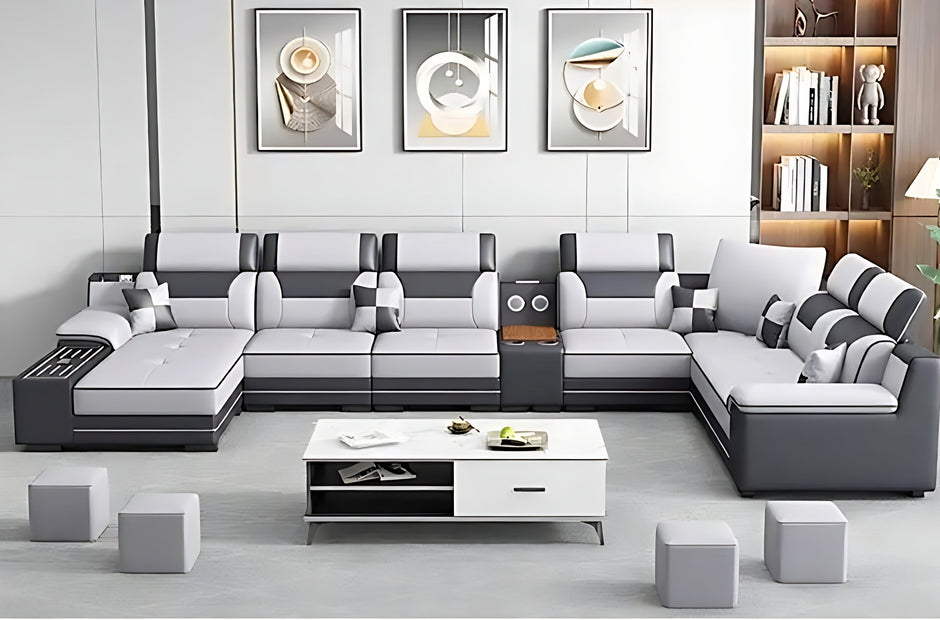 Multifunctional U-Shaped Leather Sectional Sofa / Ruchi