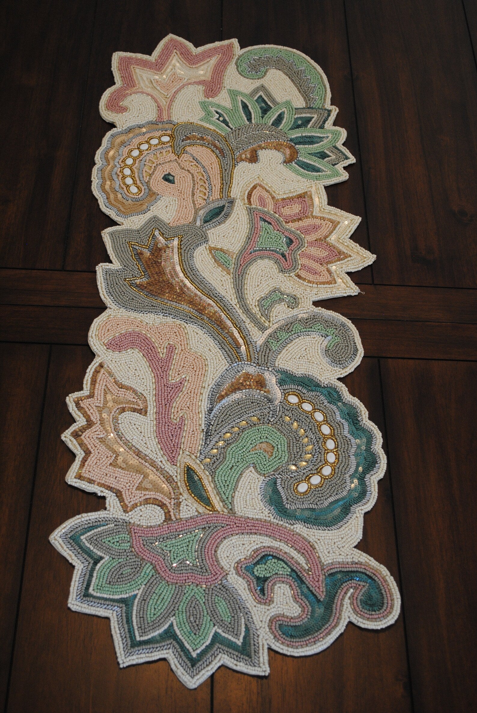 Artisan Paisley Beaded Table Runner / Ruchi