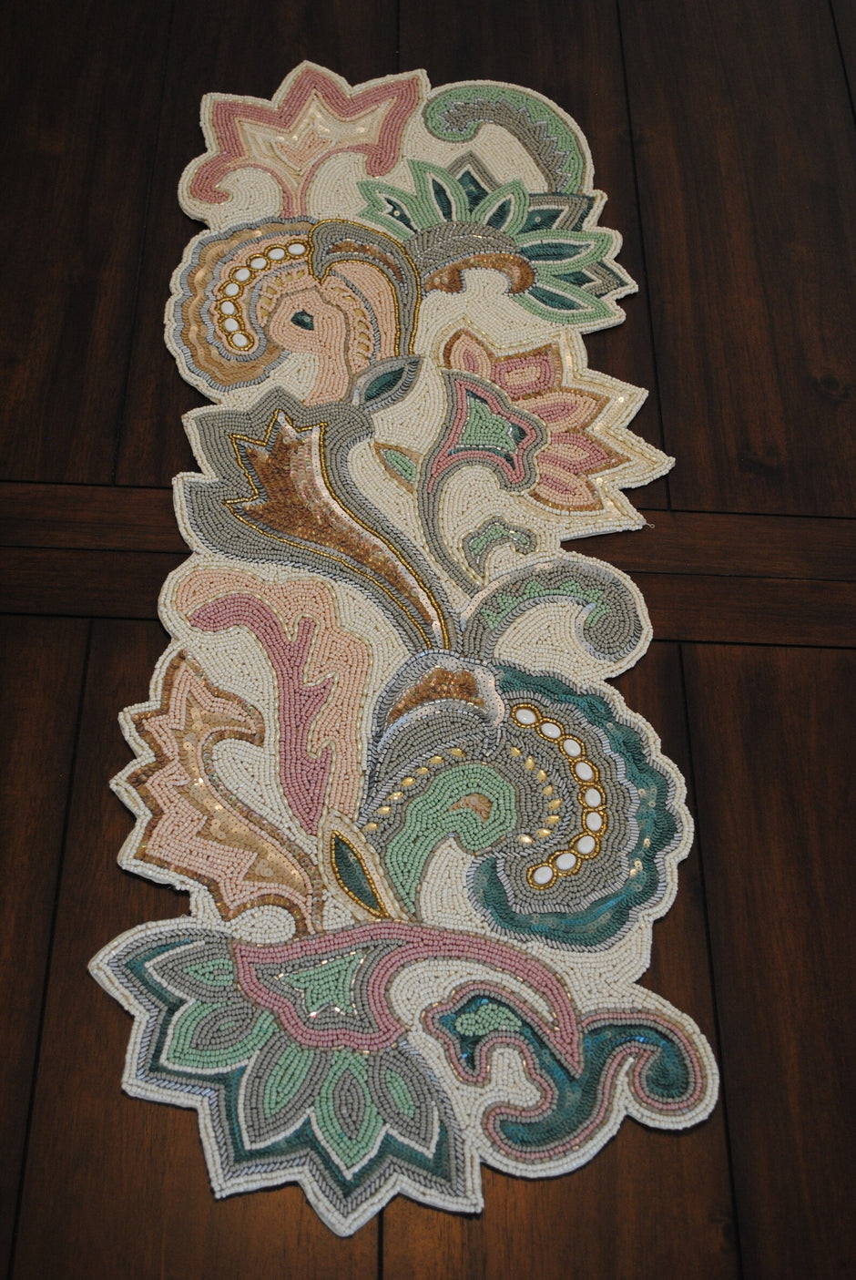 Artisan Paisley Beaded Table Runner / Ruchi