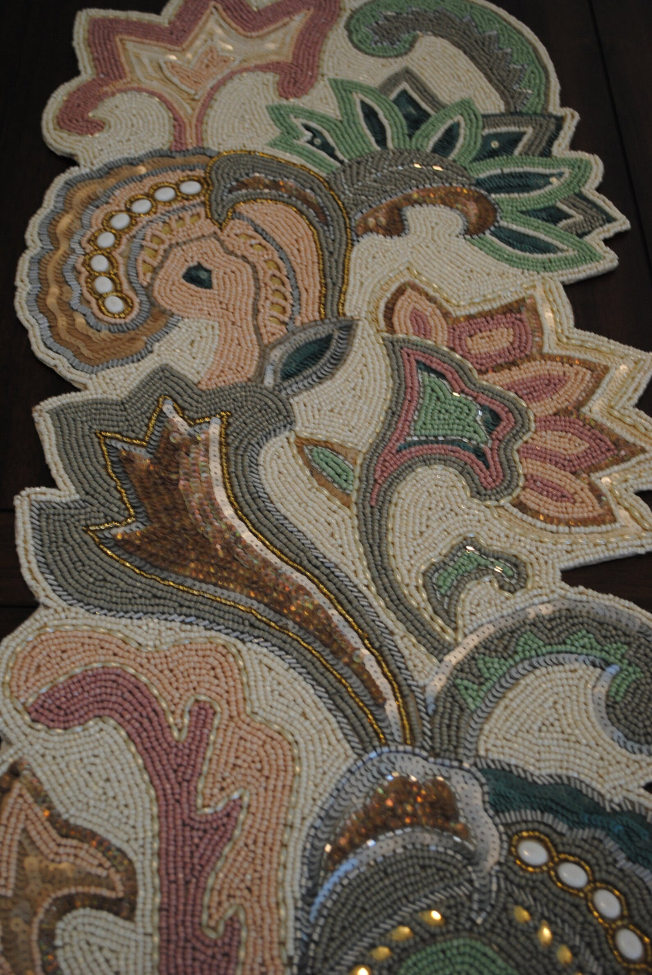 Artisan Paisley Beaded Table Runner