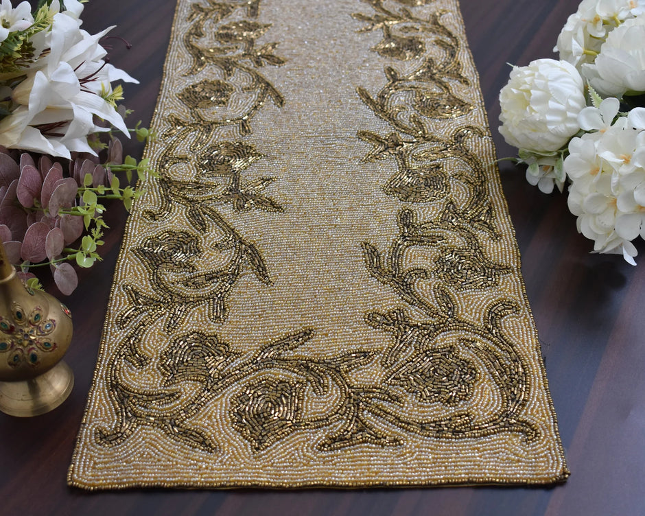 Glitzy Gold Beaded Table Runner / Ruchi