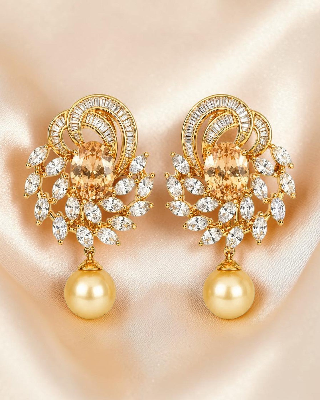 Exquisite Crystal Stone Pearl Drop Earrings / Ruchi