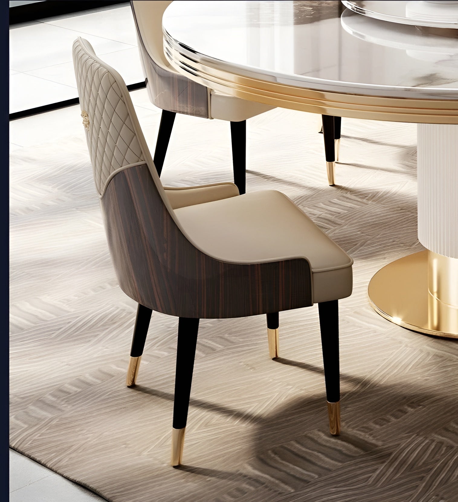 Sleek Marble Top Round Dining Table Set / Ruchi 
