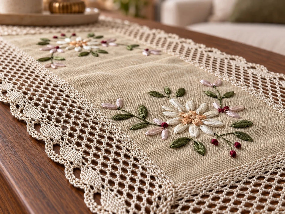 Vintage Embroidered Fabric Table Runner / Ruchi