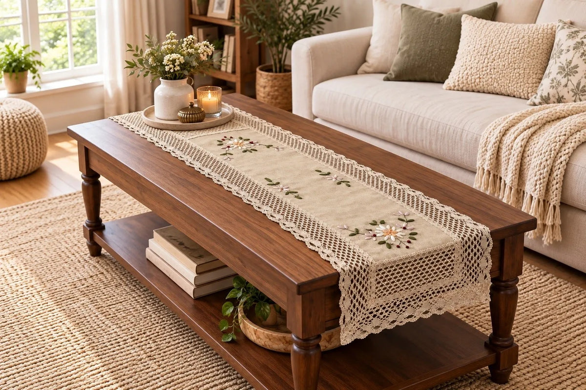 Vintage Embroidered Fabric Table Runner / Ruchi
