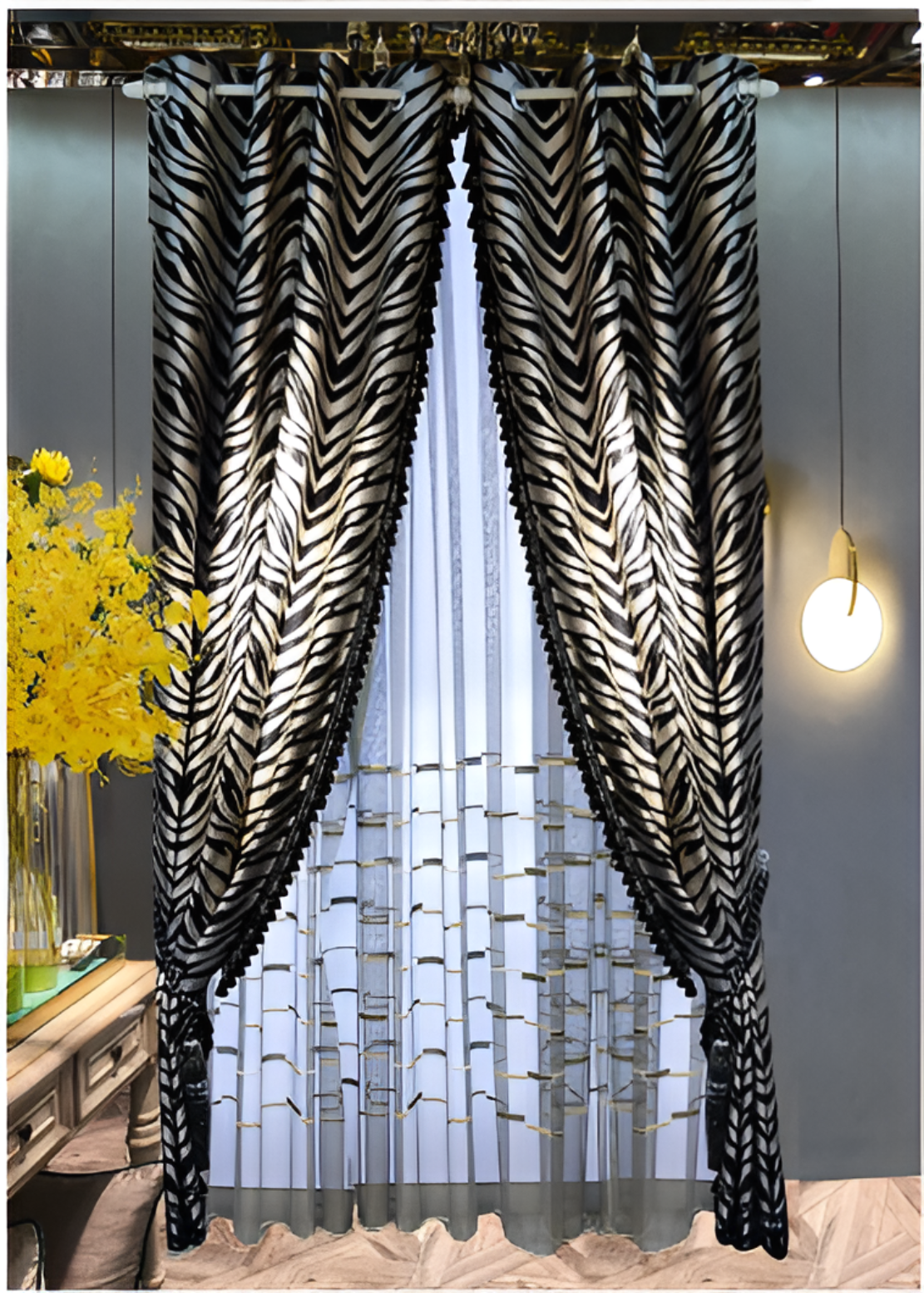 Polyester Tulle Window Curtain With Zebra Stripes