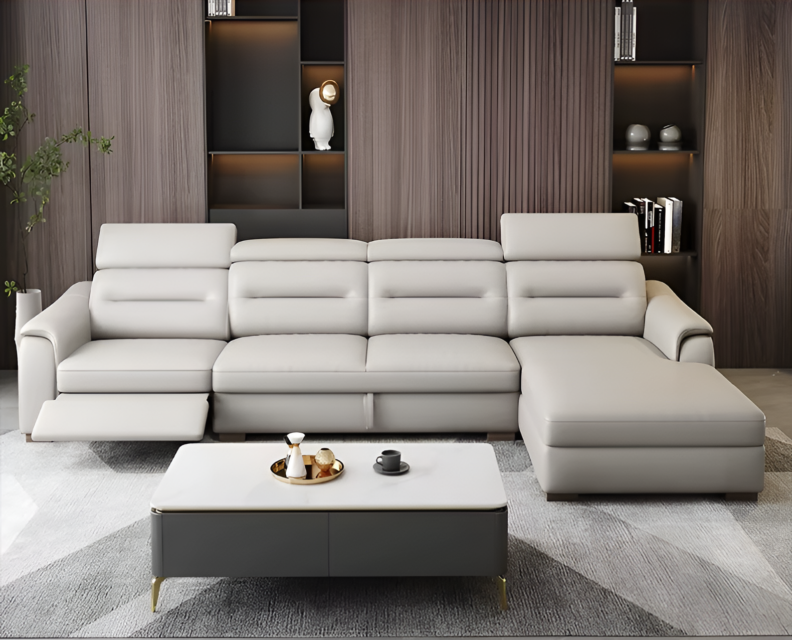 Sectional Leather Sofa Bed With Recliner / Ruchi