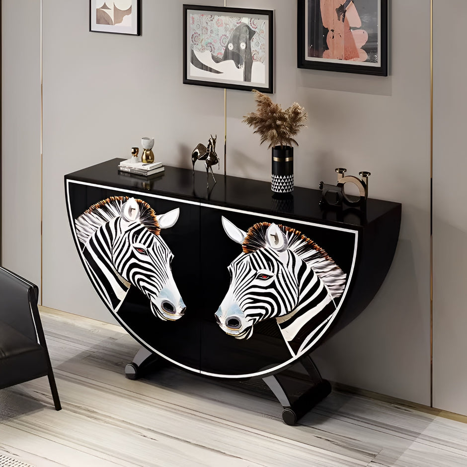 Painted Zebra Wooden Buffet Table With Storage / Ruchi