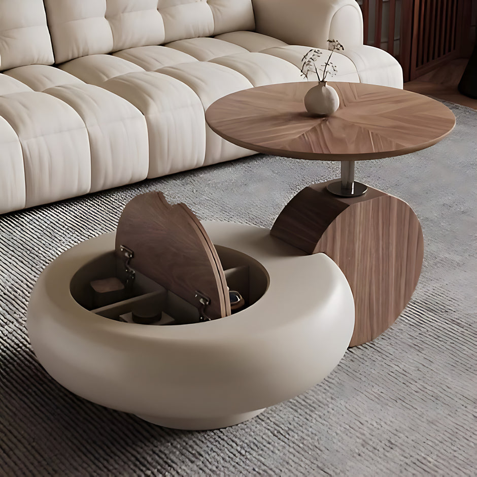 Extendable Round Wooden Coffee Table With Storage / Ruchi 