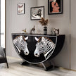 Painted Zebra Wooden Buffet Table With Storage / Ruchi