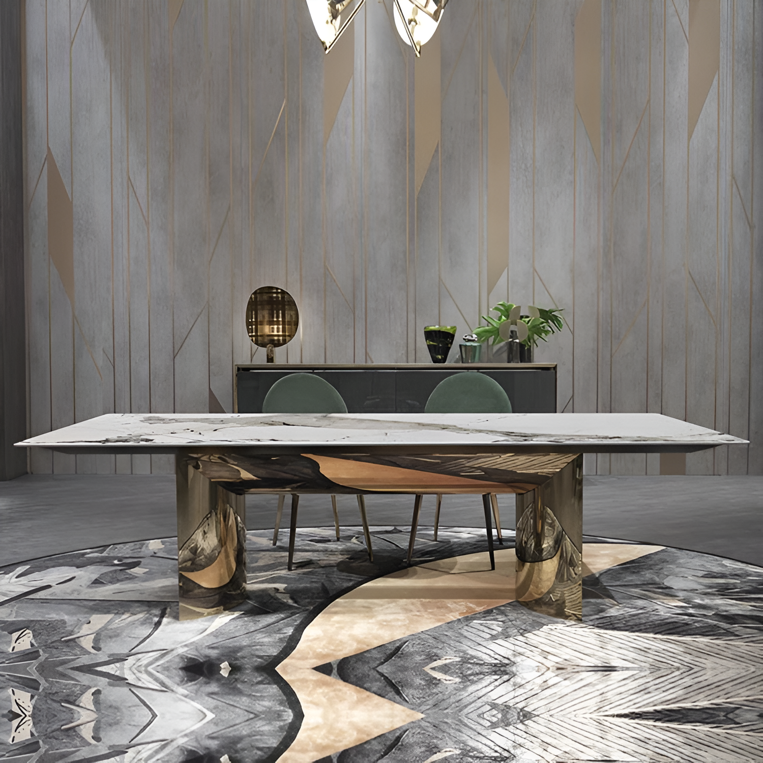 Rectangular Marble Dining Table Set With Bench / Ruchi
