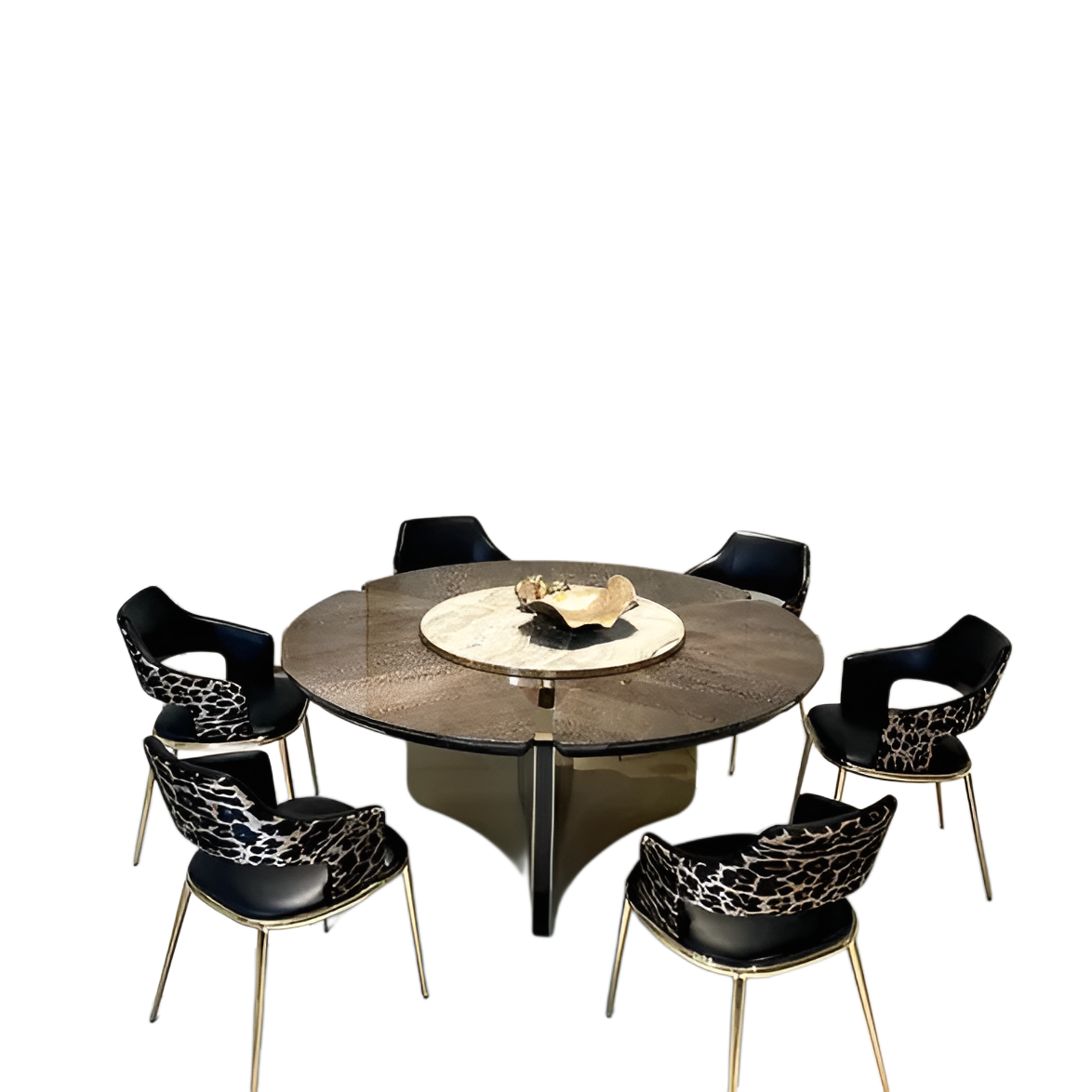 Shiny Wooden Top Round Dining Table Set