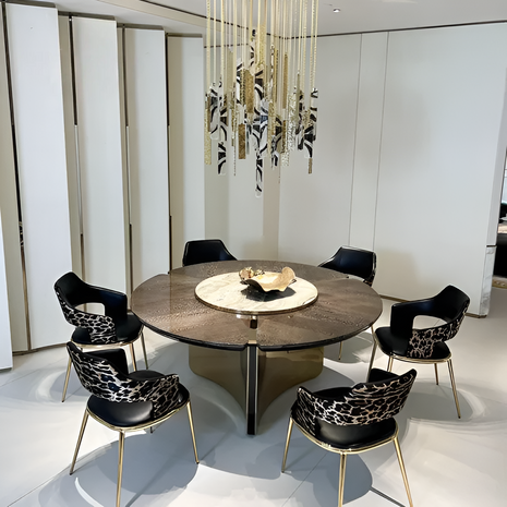 Shiny Wooden Top Round Dining Table Set / Ruchi