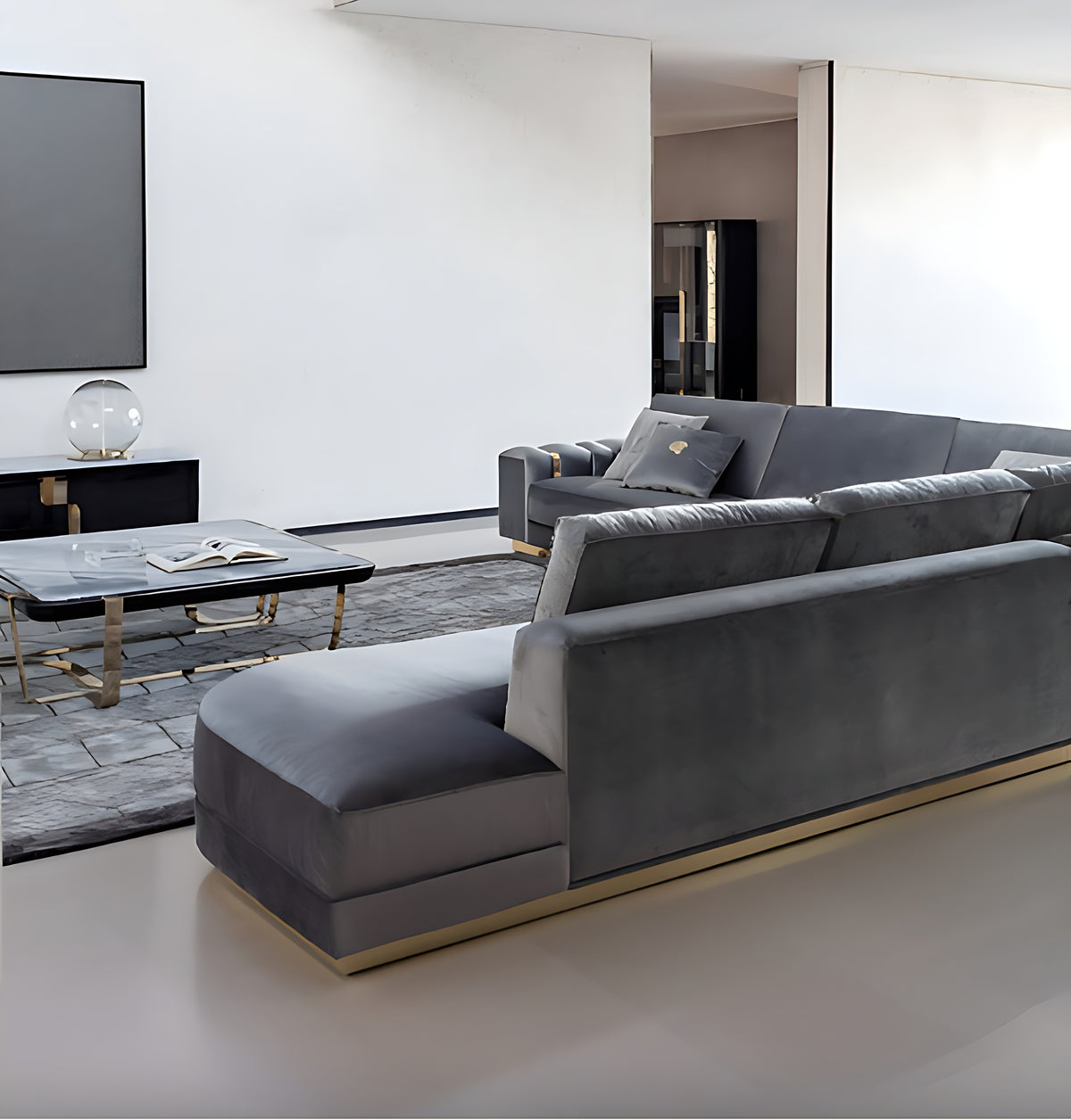 Modular Velvet L-Shaped Sectional Sofa / Ruchi