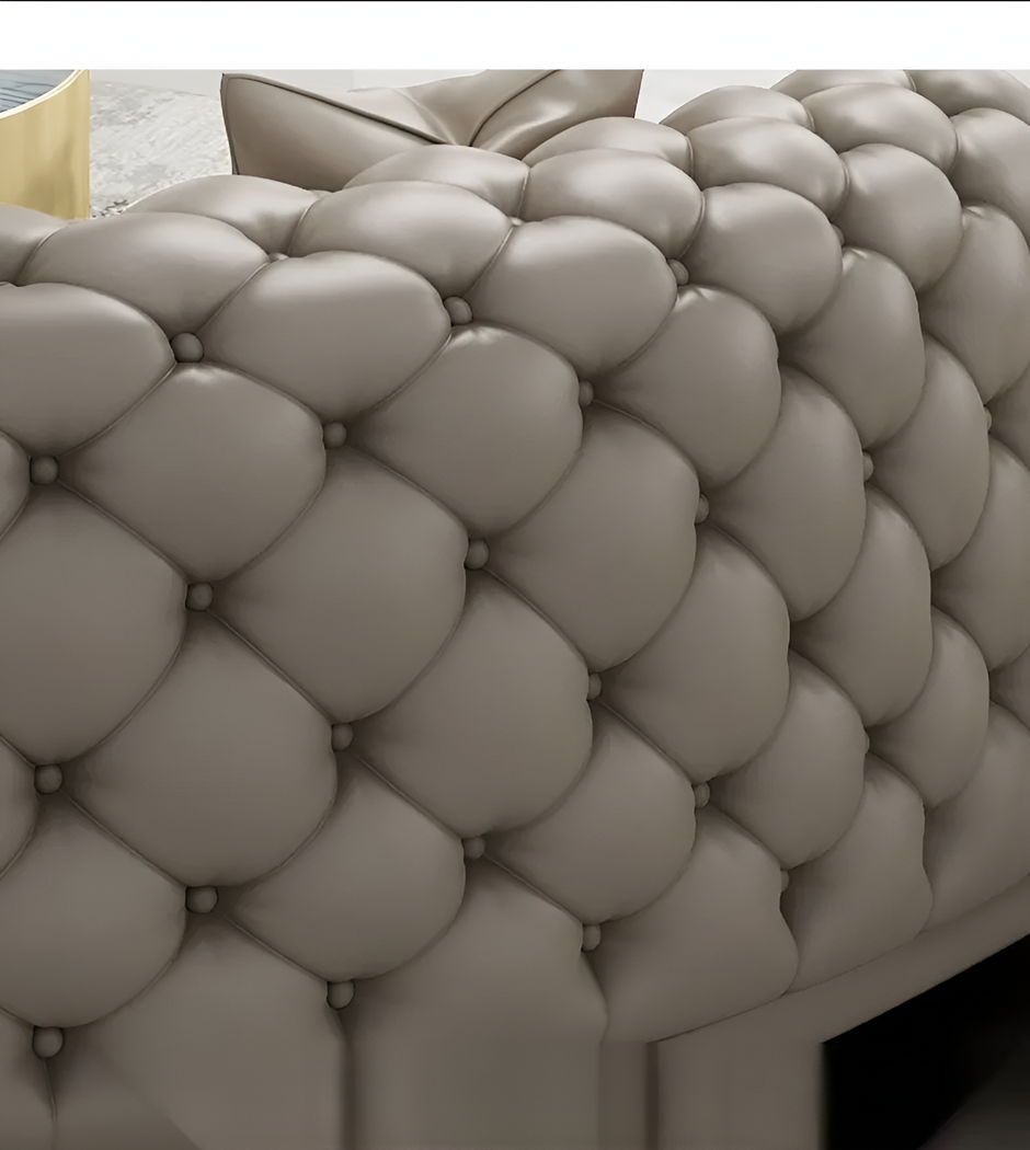 Curved Button Tufted Leather Sectional Sofa / Ruchi