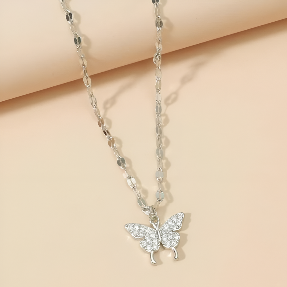 Double Layered Crystal Pendant Necklace