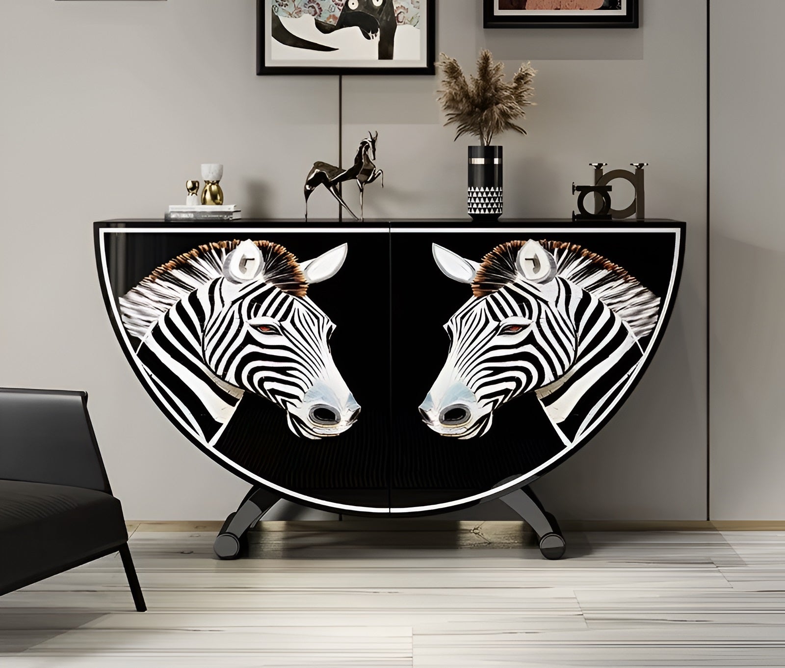Painted Zebra Wooden Buffet Table With Storage / Ruchi