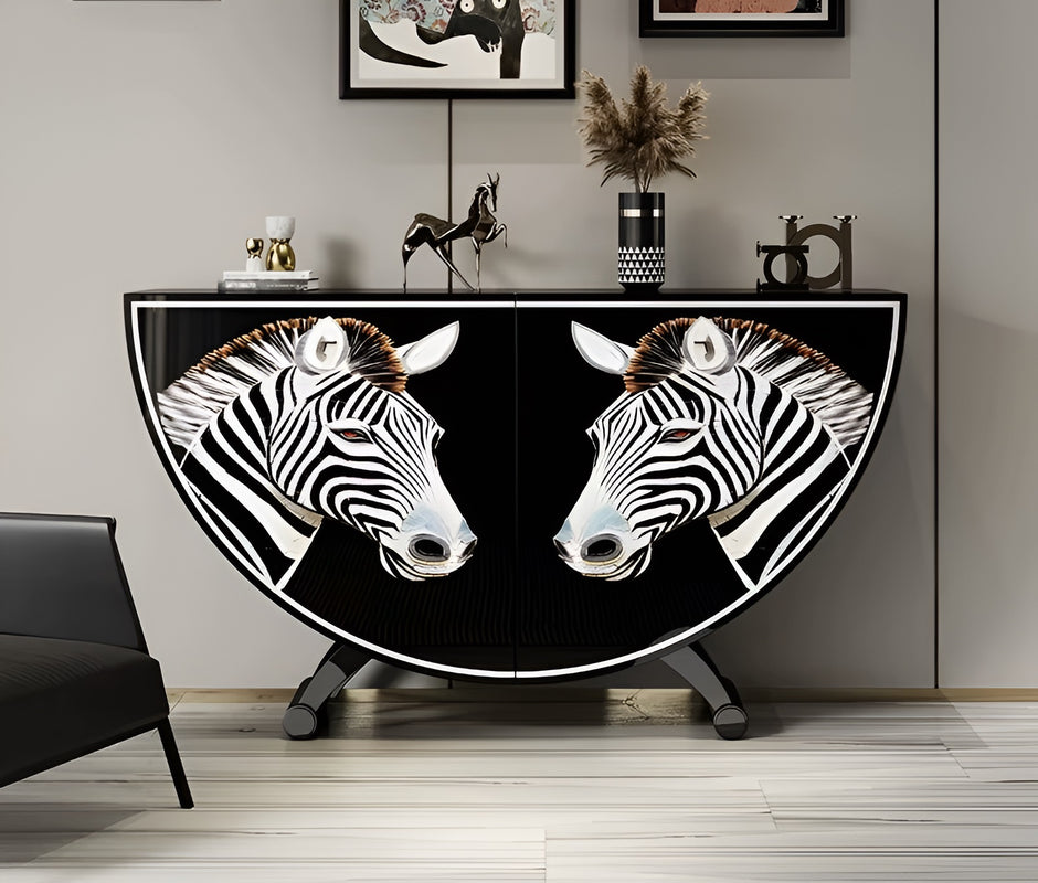 Painted Zebra Wooden Buffet Table With Storage / Ruchi