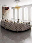 Curved Button Tufted Leather Sectional Sofa